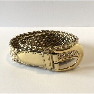 Vintage Gold Tone Woven Leather Womens Belt Gold Tone Metal Buckle 38" Long SZ M